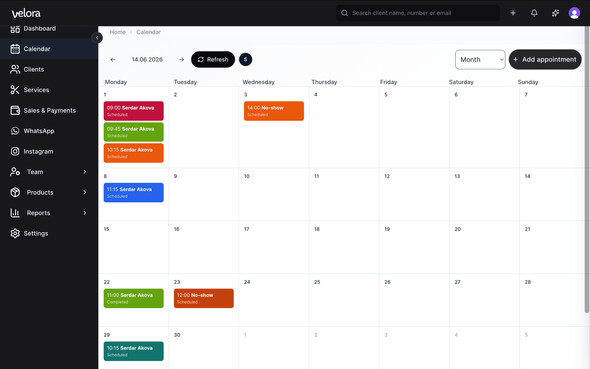 Salon appointment screen