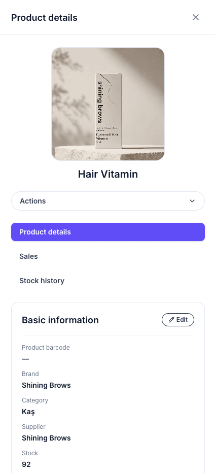 Velora mobile product details screen