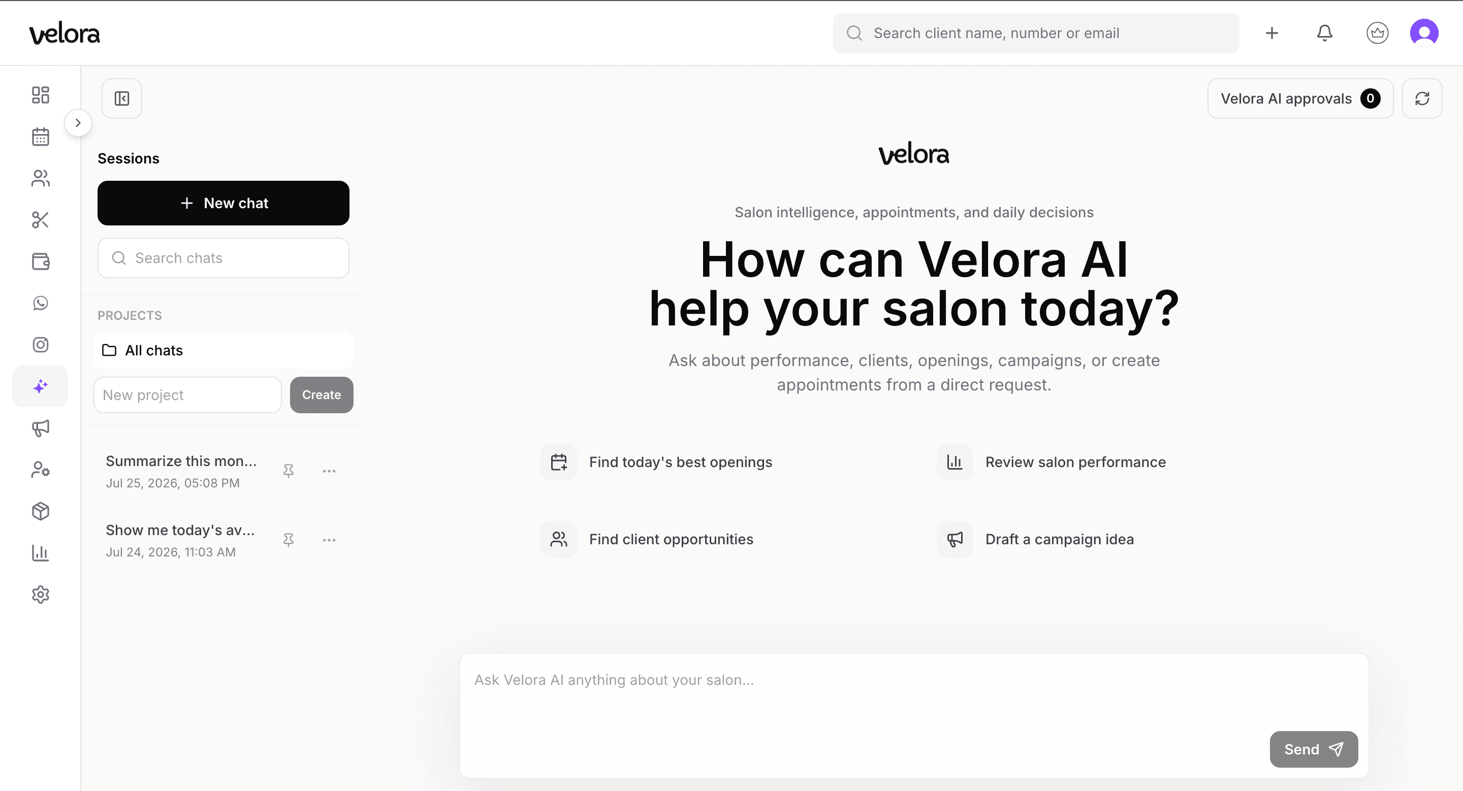 Velora AI screen